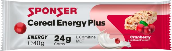 Sponser Cereal Energy Plus Bar, CRANBERRY Display (15 x 40 g)